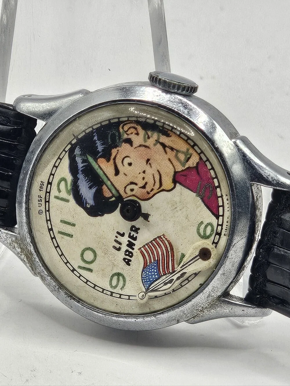 1951 New Haven Lil Abner Animated Wristwatch Non-Working Missing Hour Hand